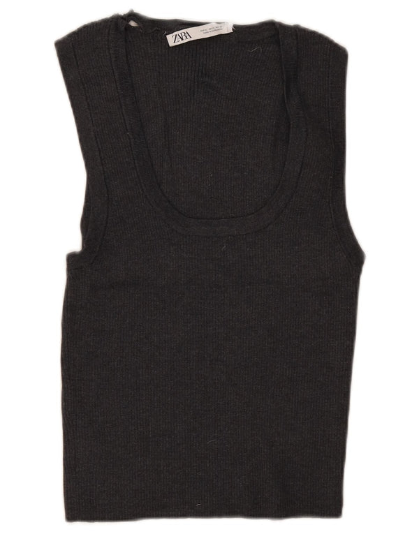Zara Haut court sans manches pour femme UK 18 XL Gris