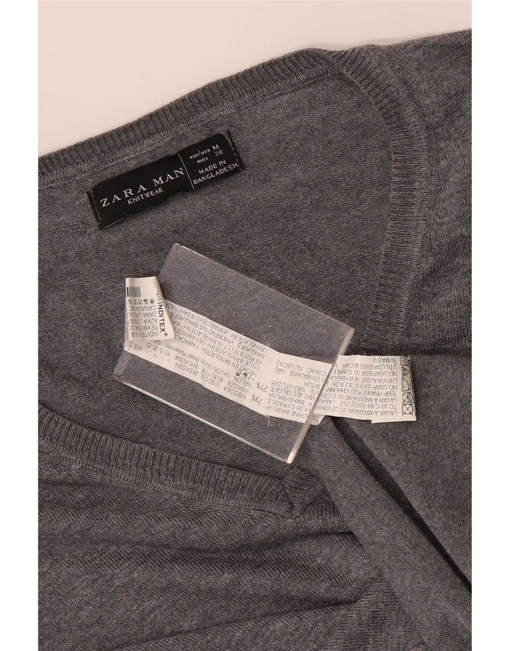 Zara Pull Col V Homme Gris Moyen Viscose