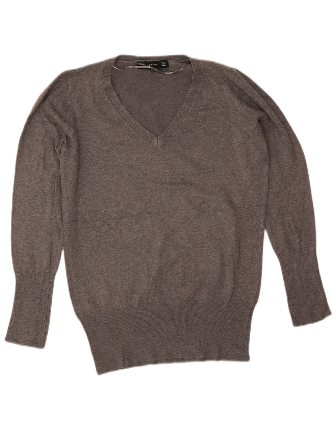 Zara Pull col V pour femme UK 16 Large Rayonne Grise
