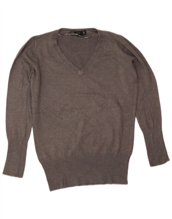 Zara Pull col V pour femme UK 16 Large Rayonne Grise