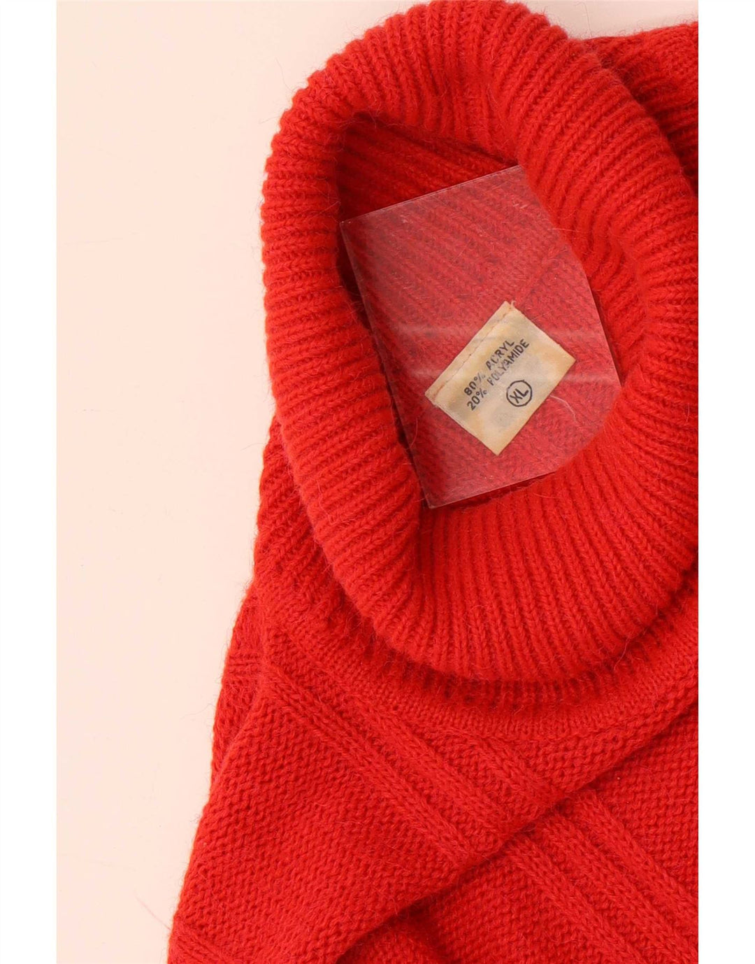 vintage Mens Roll Neck Jumper Pull XL Rouge Acrylique