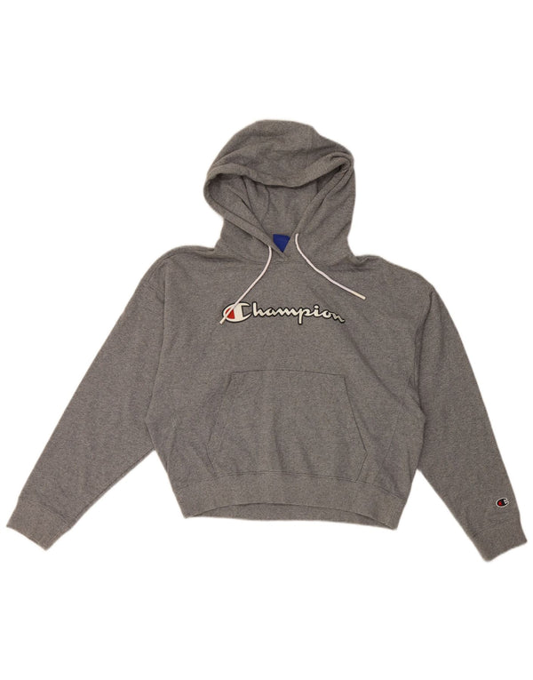 Champion Pull à capuche graphique court pour femme UK 14 Gris moyen Coton