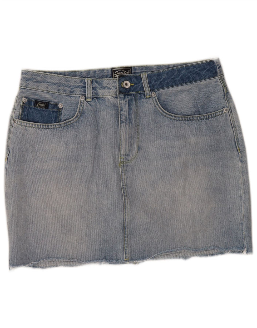 SUPERDRY Femme Taille Basse Mini Jupe en Jean W32 Grand Bleu Coton