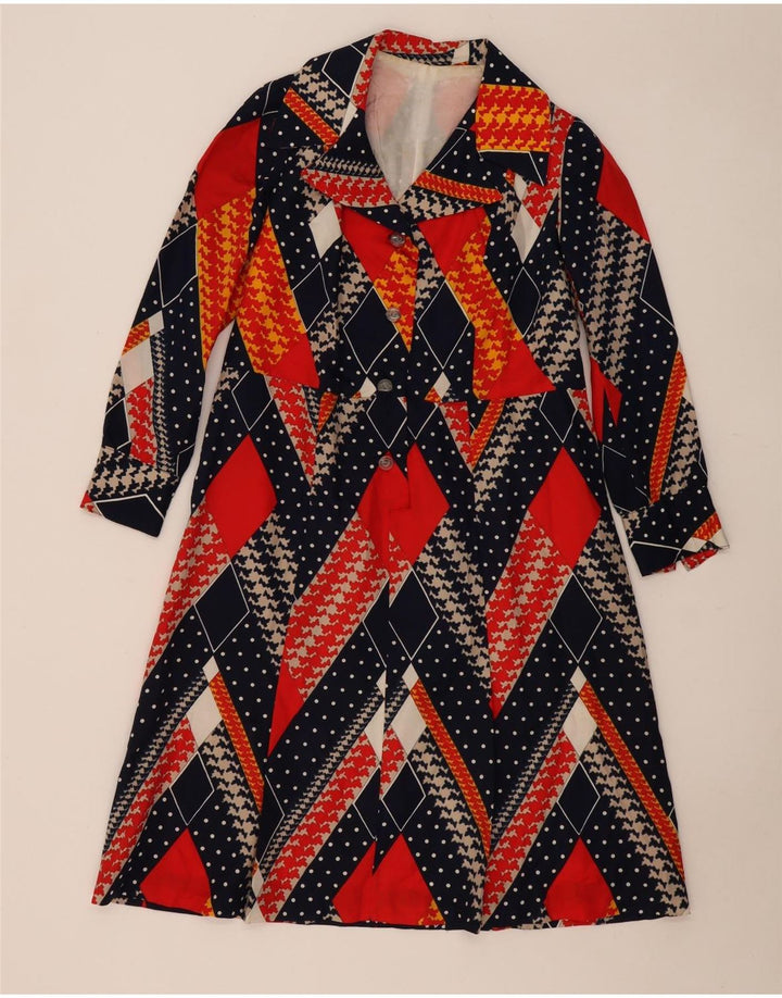 vintage Femme Robe A-Line UK 12 Moyen Multicolore Géométrique
