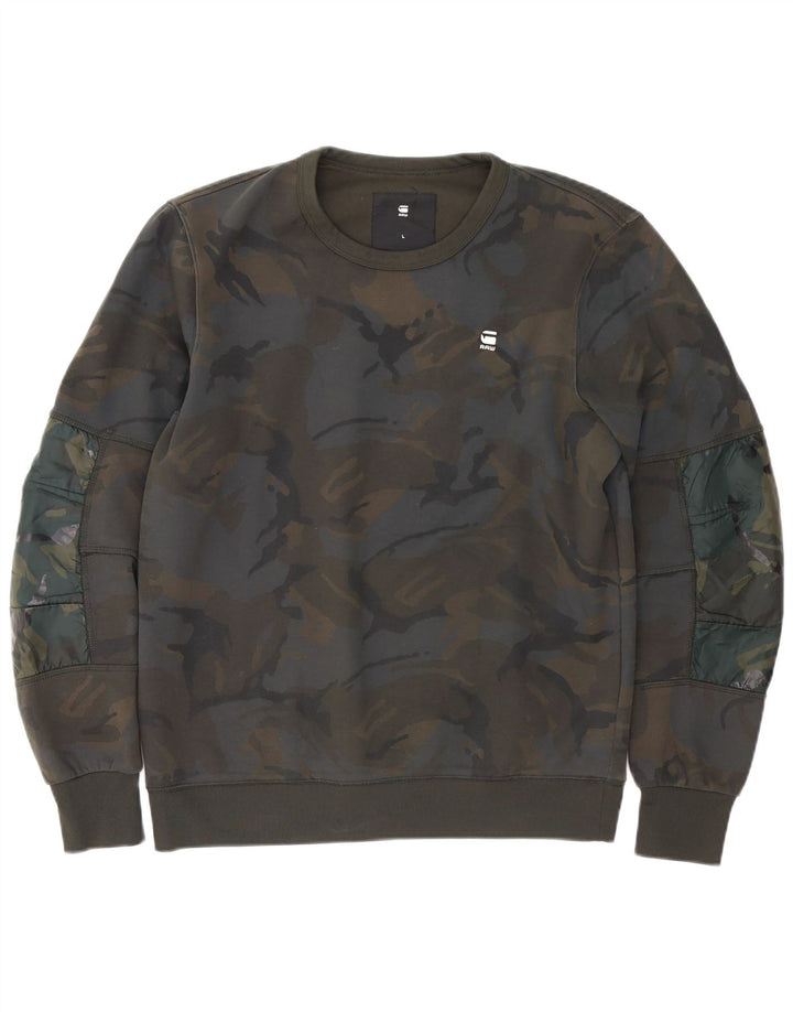 G-Star Homme Sweatshirt Jumper Large Kaki Camouflage Polyester