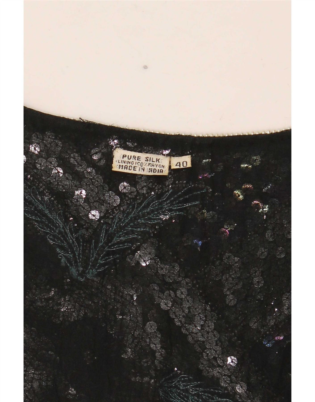 vintage Womens Crop Graphic Blouse Top EU 40 Soie rayée noire moyenne