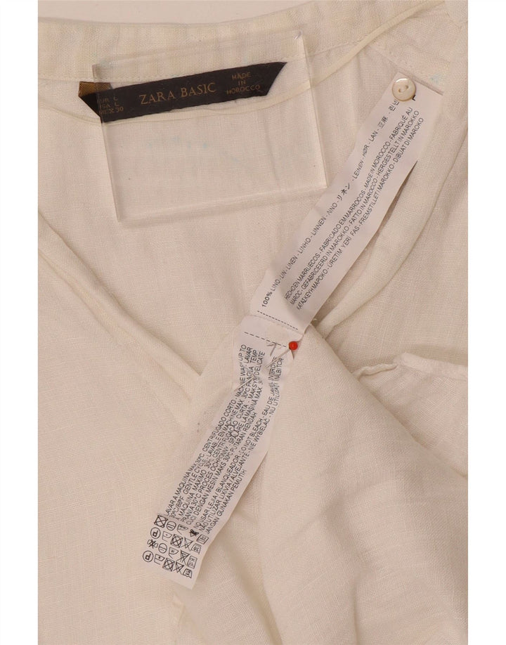Zara Chemise Femme UK 16 Grand Lin Blanc