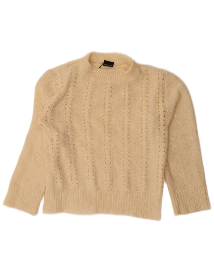 vintage Femmes Turtle Neck Jumper Pull UK 14 Moyen Off White