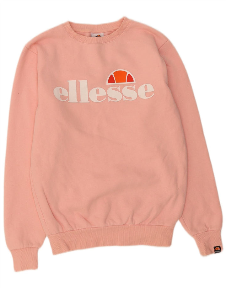 ELLESSE Womens Oversized Graphic Sweatshirt Jumper UK 8 Small Pink Cotton