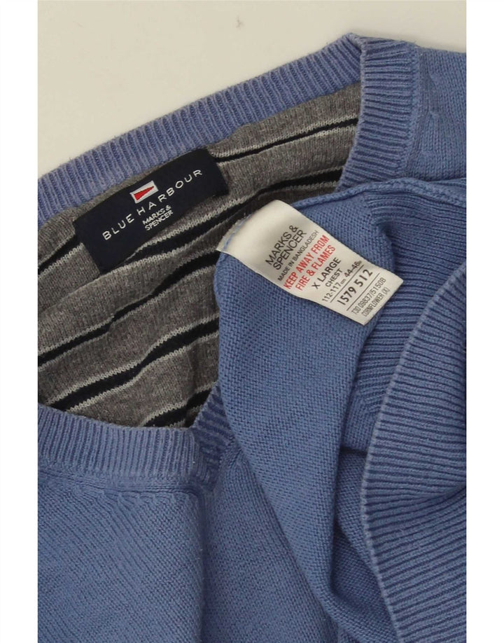 Marks & Spencer Pull à col en V Bleu Harbour pour homme XL en coton