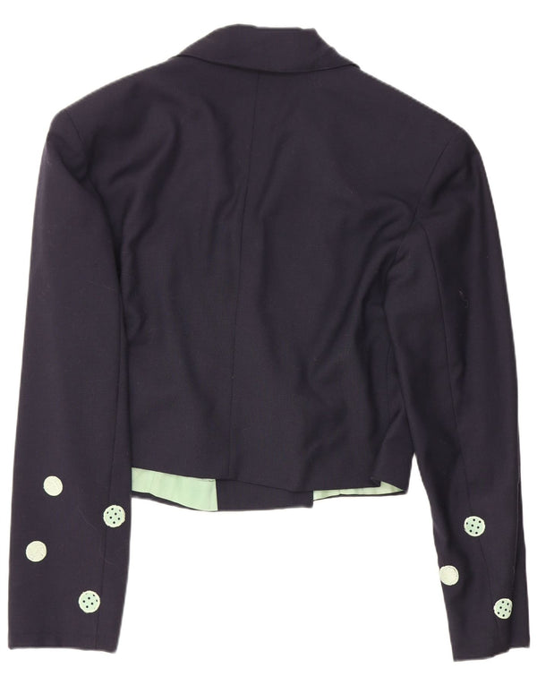 vintage Femme Crop Blazer Veste IT 42 Moyen Bleu Marine À Pois