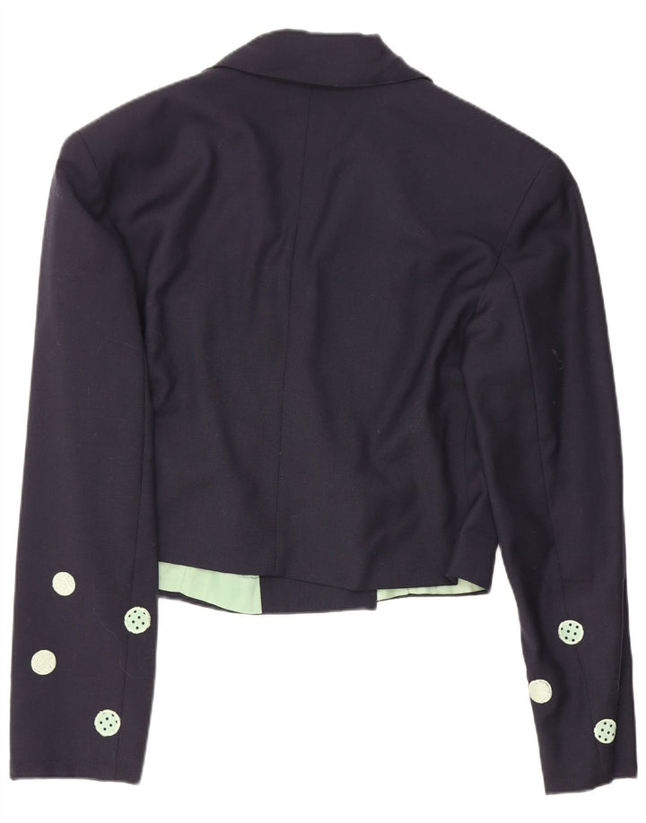 vintage Femme Crop Blazer Veste IT 42 Moyen Bleu Marine À Pois