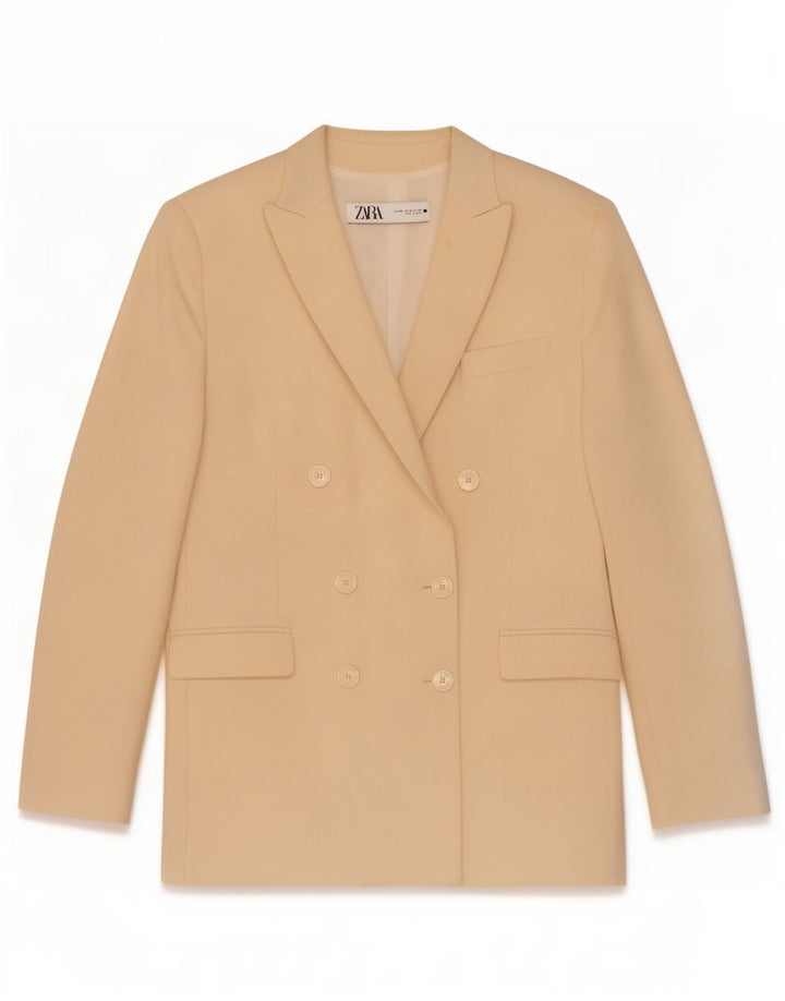Zara Veste blazer à double boutonnage pour femme UK 14 Polyester beige moyen