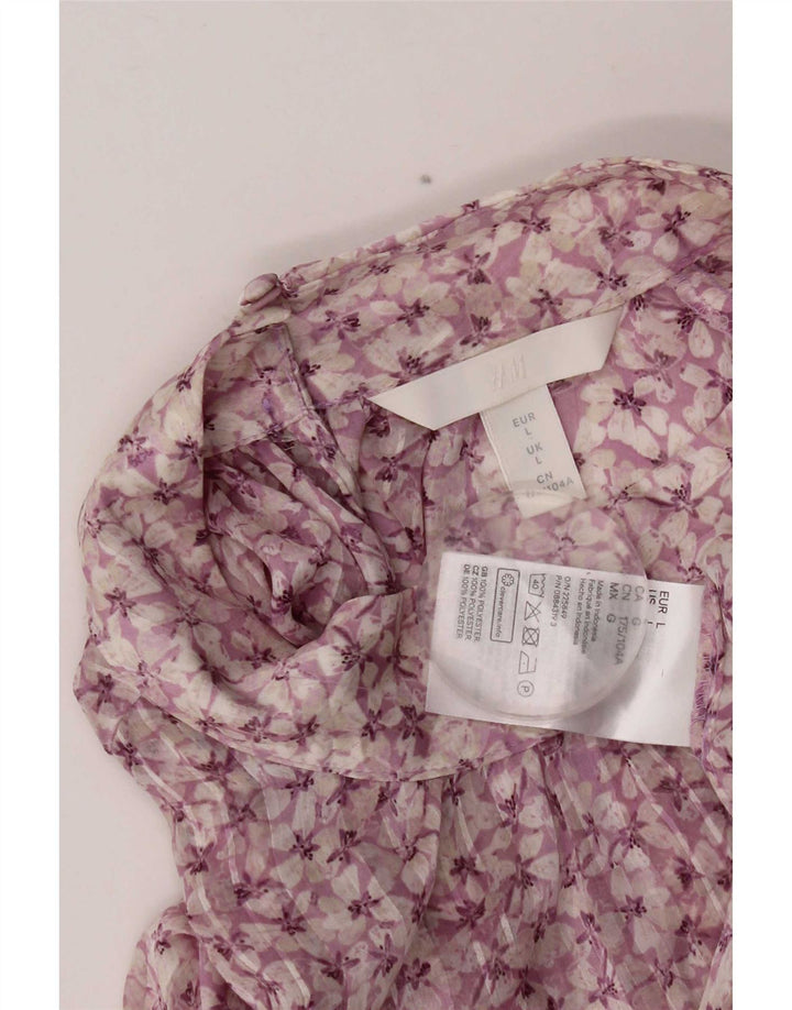 H&M Femme Chemisier à Manches Longues Top UK 46 Grand Rose Floral Polyester
