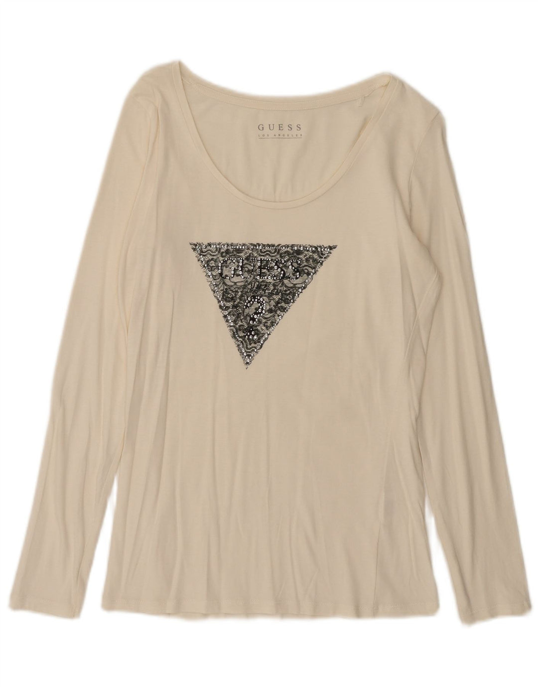 Guess Haut graphique à manches longues pour femme UK 12 Medium Off White
