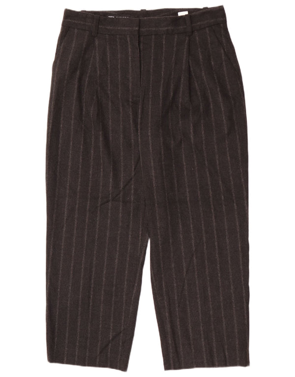 Zara Pantalon de costume court fuselé pour femme Large W30 L26 Gris à fines rayures