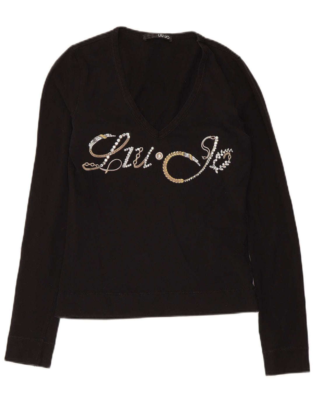 Liu Jo Femme Top Graphique Manches Longues IT 42 Coton Noir Moyen