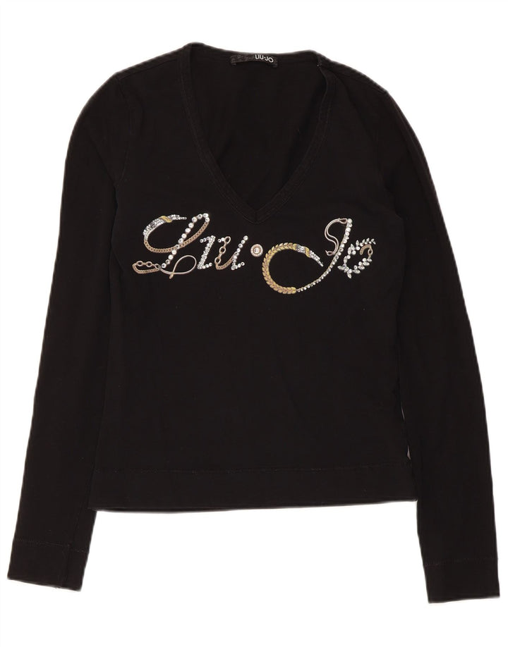 Liu Jo Femme Top Graphique Manches Longues IT 42 Coton Noir Moyen