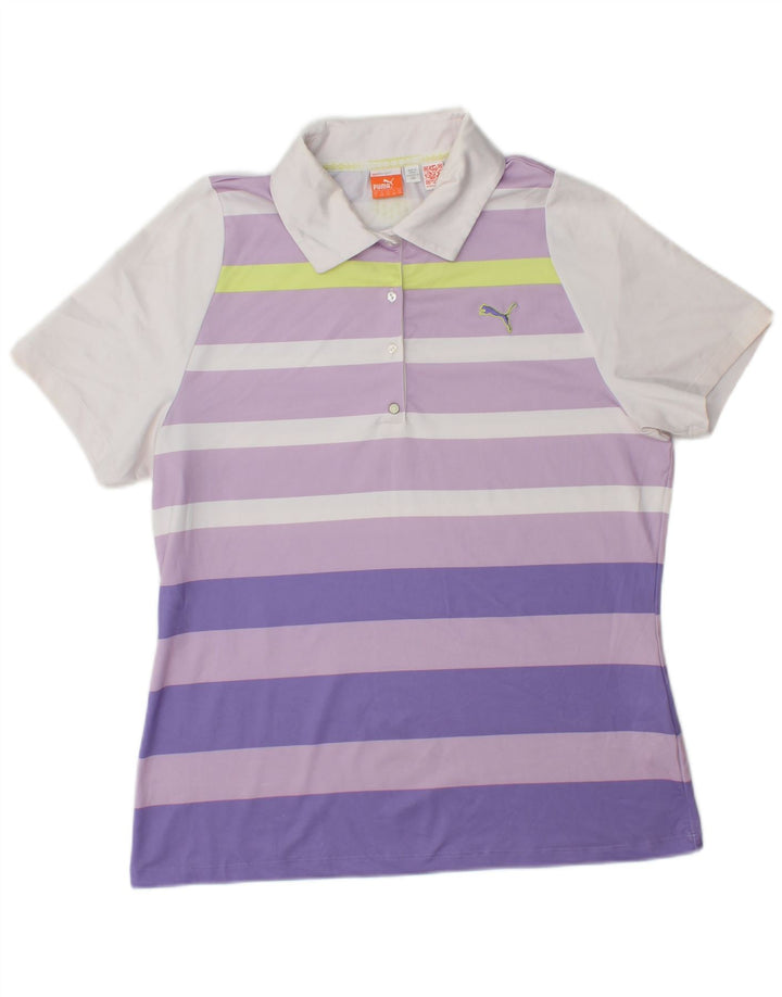 PUMA Polo Femme UK 44 Large Violet Rayé Polyester