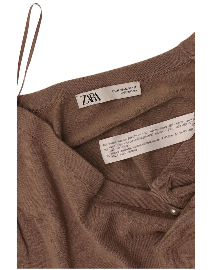 Zara Pull col V pour femme UK 12 Viscose marron moyen