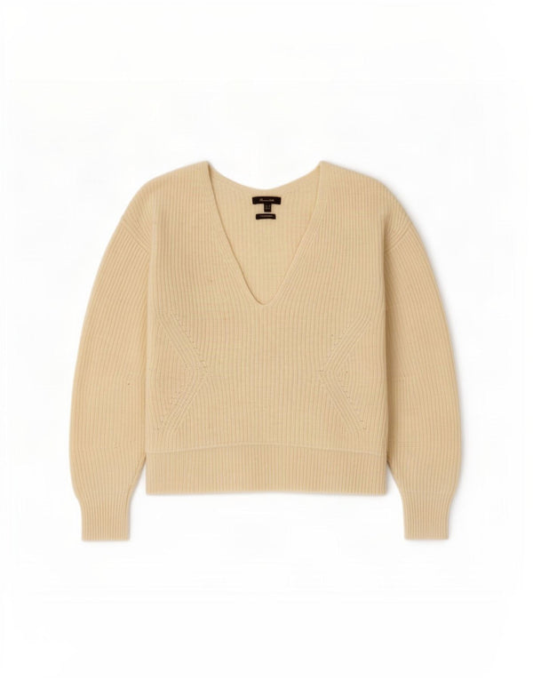 Massimo Dutti Pull court surdimensionné à col en V pour femme UK 6 XS Blanc cassé