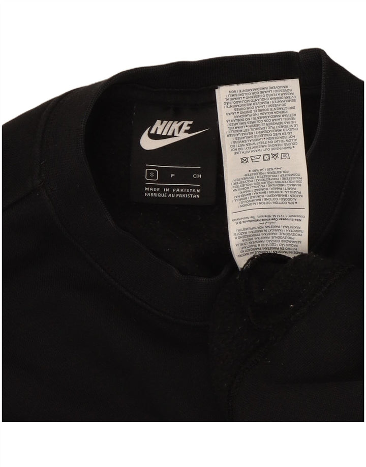 NIKE Femmes Crop Oversize Sweatshirt Jumper UK 10 Petit Coton Noir