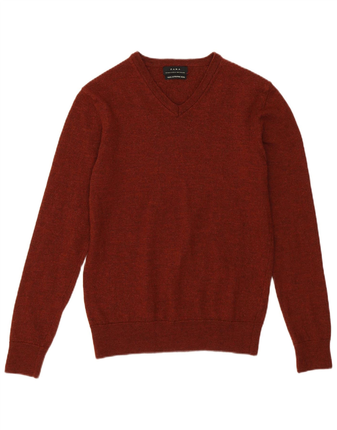 ZARA Pull court à col en V pour femme UK 12 Laine marron moyen