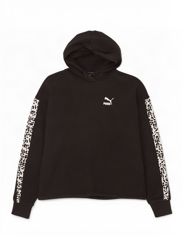 Puma Pull à capuche surdimensionné pour femme UK 10 Petit imprimé animal noir