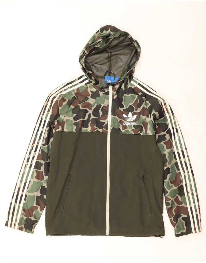 ADIDAS Veste de pluie à capuche pour homme UK 38 Medium Kaki Camouflage Polyamide