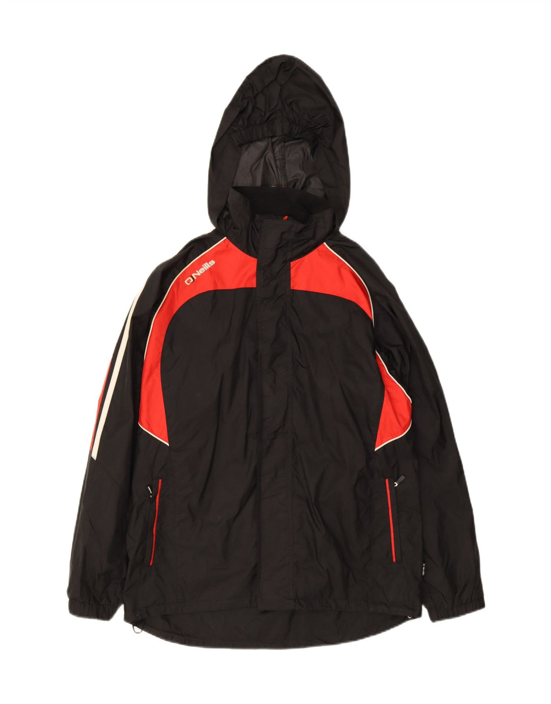 VINTAGE Mens Hooded Rain Jacket UK 38 Medium Black Colourblock Polyester Vintage Vintage and Second-Hand Vintage from Messina Hembry 