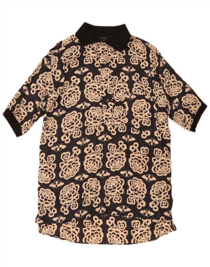 Chemise pull à manches courtes Vintage pour hommes, motif Floral noir moyen