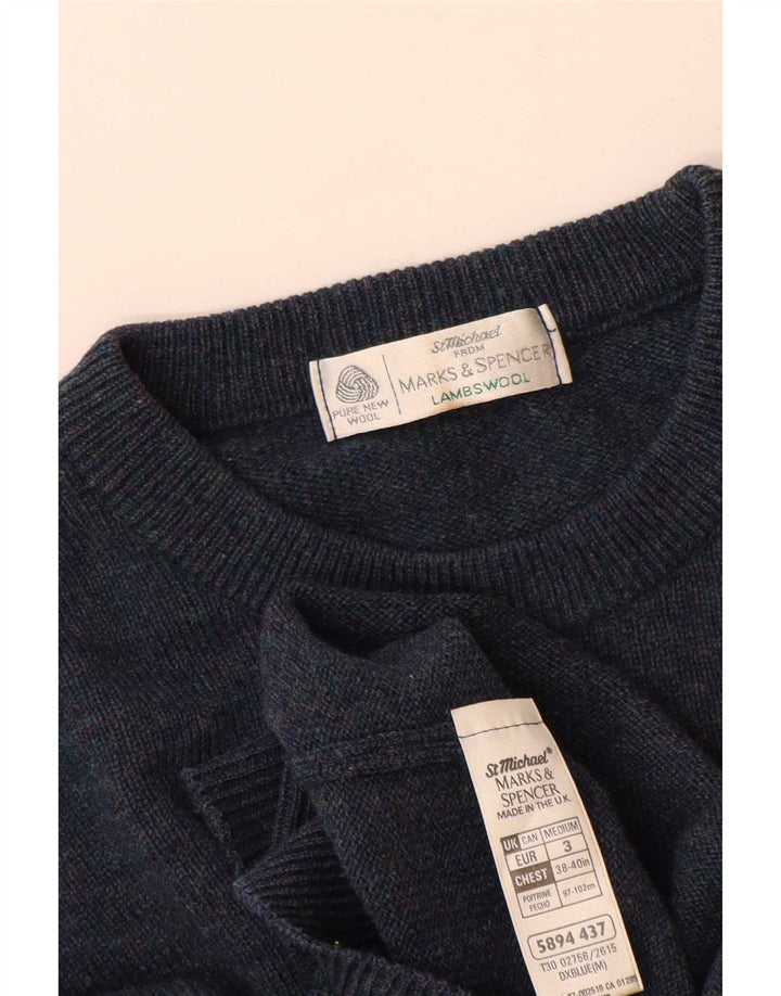 Marks & Spencer Pull Col Ras du Cou Homme Bleu Moyen Laine d'Agneau
