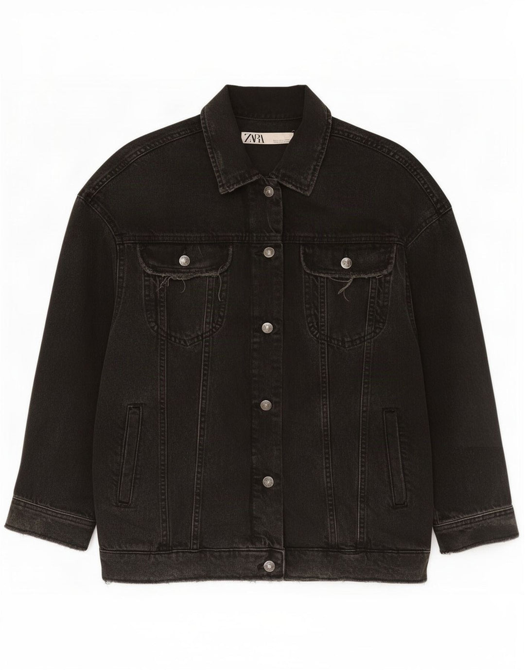 Zara Veste en jean pour femme UK 16 Grand coton noir