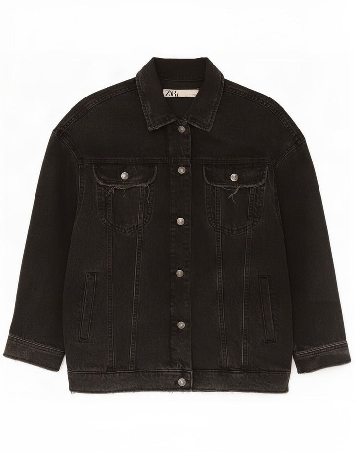 Zara Veste en jean pour femme UK 16 Grand coton noir