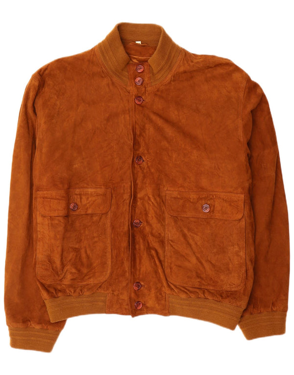 vintage Mens Suede Bomber Jacket IT 56 3XL Cuir Marron