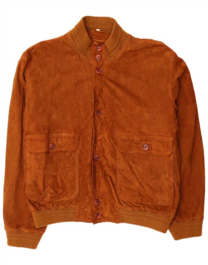 vintage Mens Suede Bomber Jacket IT 56 3XL Cuir Marron