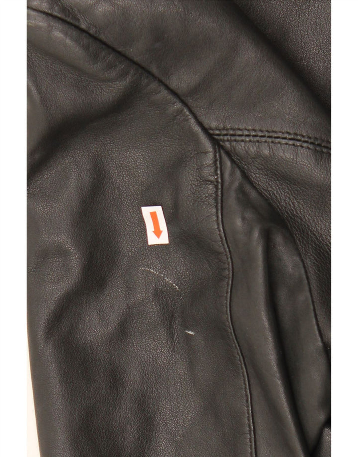 vintage Femme 3 Boutons Veste Blazer En Cuir UK 14 Grand Cuir Noir