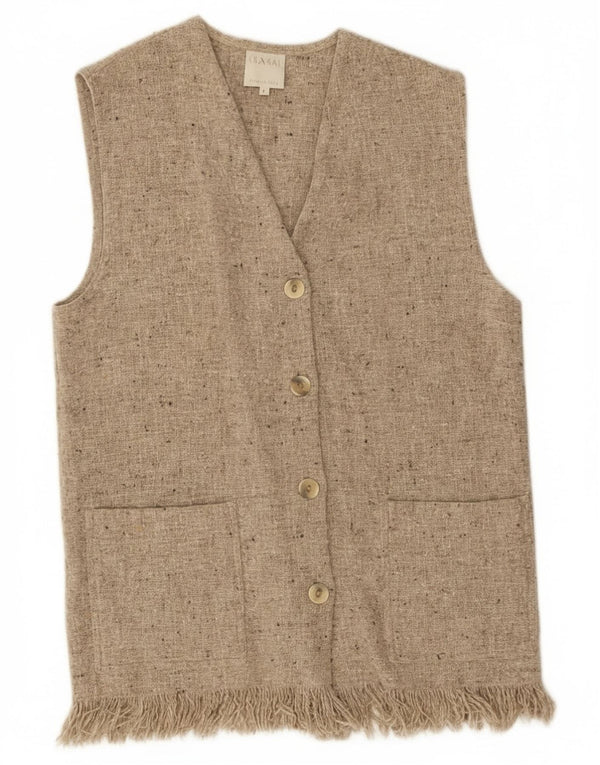 vintage Femme Pull Cardigan sans manches UK 14 Laine mouchetée gris moyen