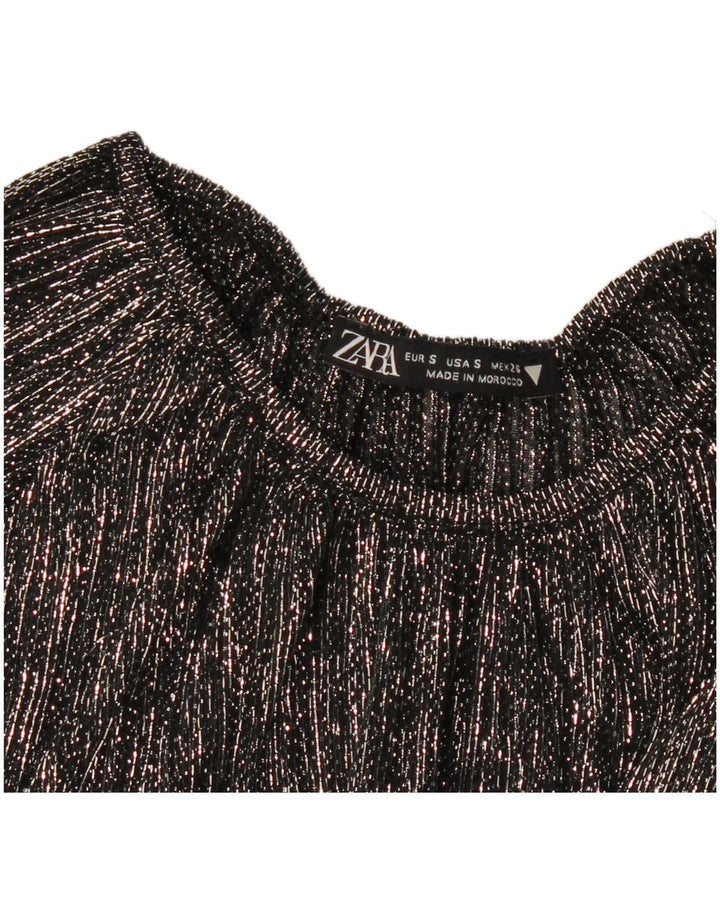 ZARA Femme Chemisier surdimensionné à manches longues UK 10 Petit Noir Rayé