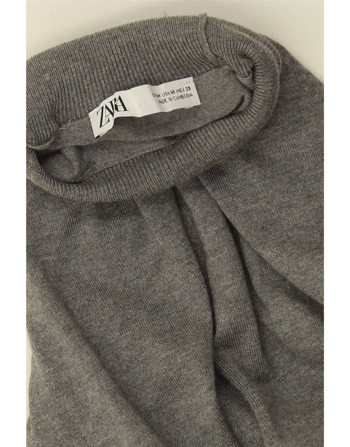 Zara Pull à manches 3/4 et col roulé pour femme - Gris moyen - UK 12