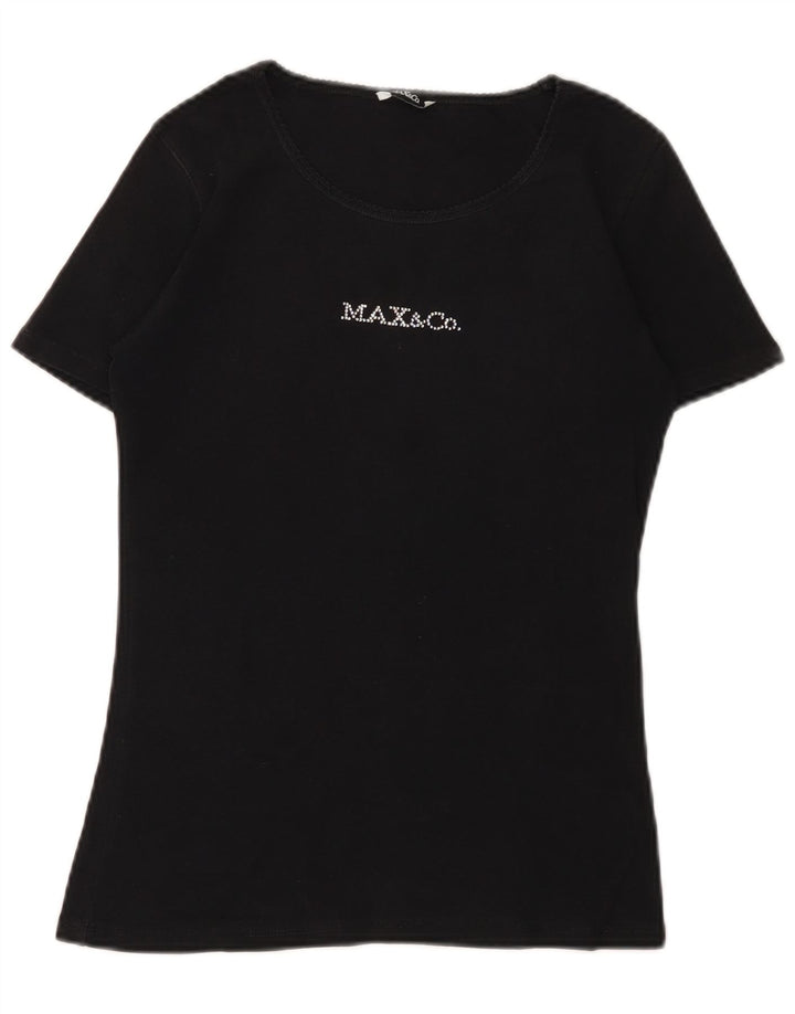 MAX & CO. T-shirt graphique pour femme UK 12, coton noir moyen
