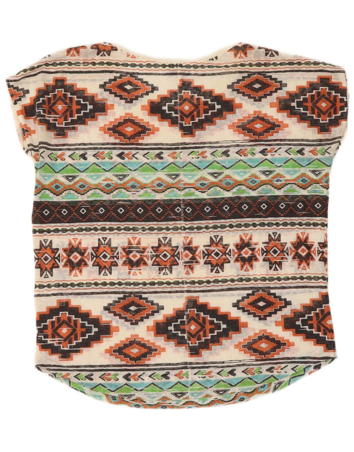 Zara Femme T-Shirt Top UK 44 Medium Multicolore Géométrique Polyester