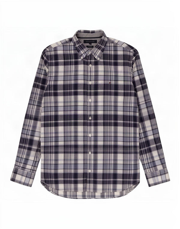 Tommy Hilfiger Chemise sur mesure pour homme en coton à carreaux bleu marine