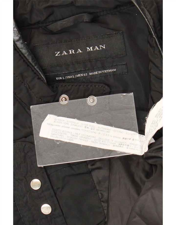Zara Veste matelassée pour homme UK 40 Large Noir Polyester