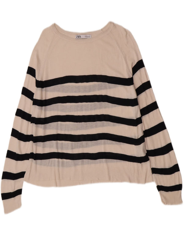 Zara Pull col bateau pour femme UK 14 Medium Off White Rayé Viscose