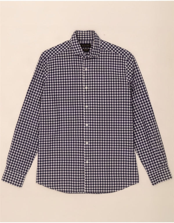 Massimo Dutti Mens Shirt Medium Navy Blue Gingham