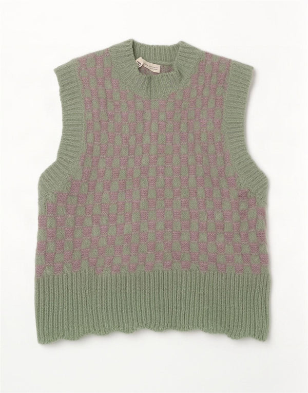 Zara Womens Crop Vest Débardeur UK 10 Petit Carreau Vert