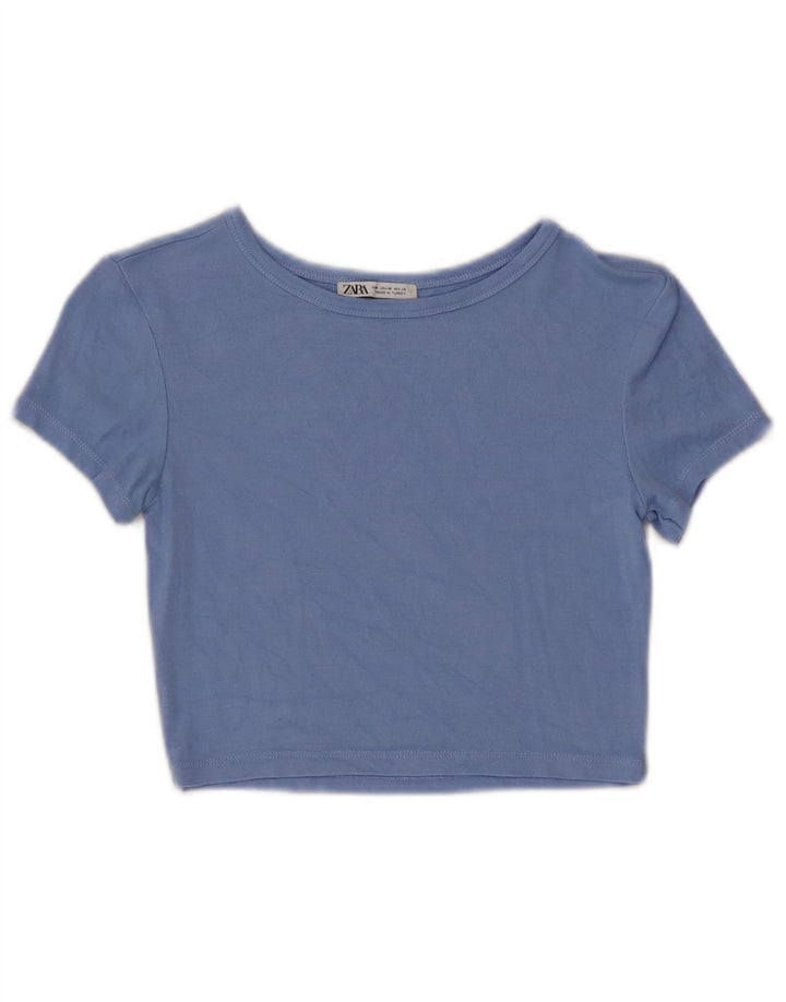 Zara Womens Crop T-Shirt Top UK 12 Bleu Moyen