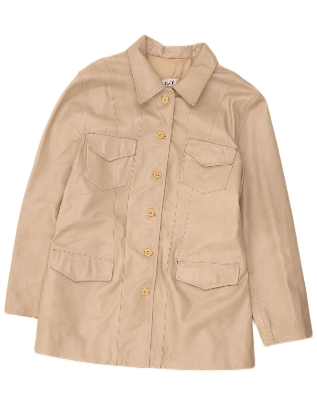 veste en cuir femme vintage IT 46 Grand Beige