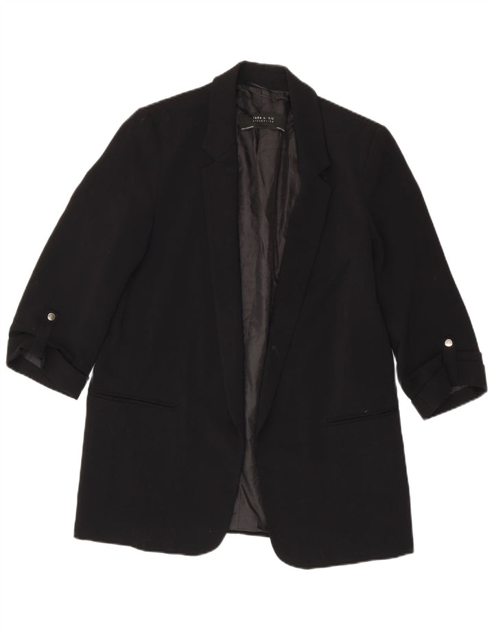Zara Veste blazer ouverte à manches 3/4 pour femme UK 14 Noir moyen Polyester
